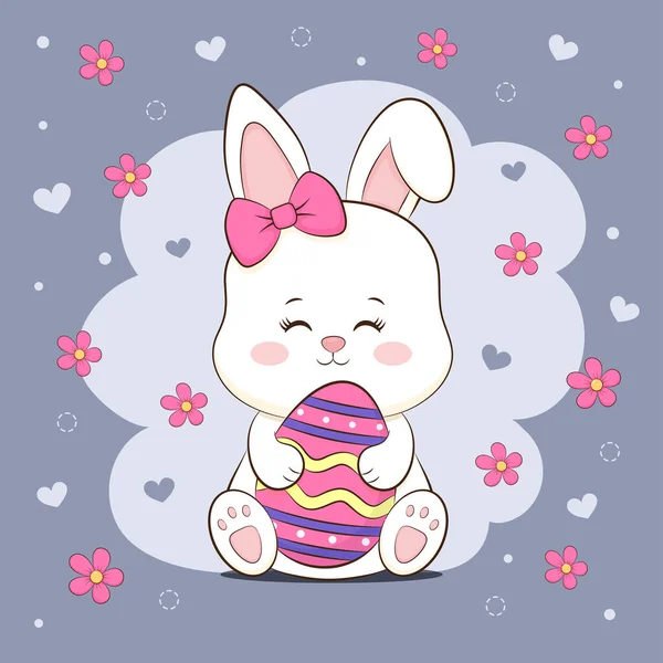 贺卡可爱的卡通小兔子和鲜花 — 图库矢量图片