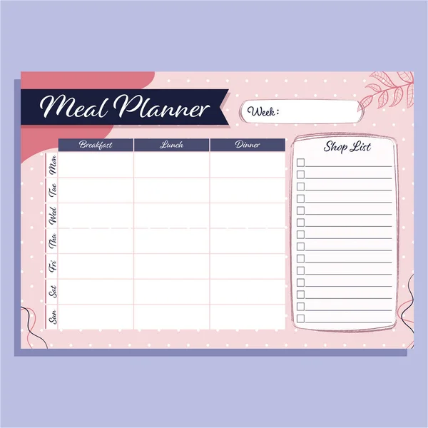 Haftalık ve günlük yemek planlayıcısı. Şirin A4 şablonu.