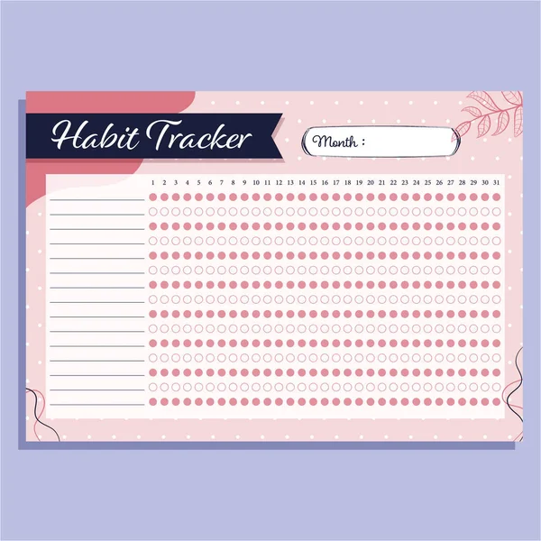 Habit Tracker Daily Template Habit Diary Month Vector Illustration Goal — Image vectorielle