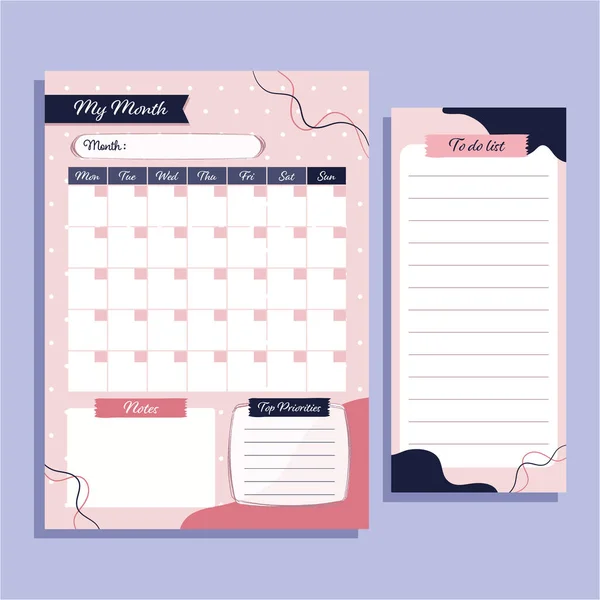 Monthly Planner List Template —  Vetores de Stock