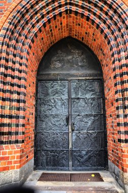Poznan, Polonya 'daki farklı turistik yerlerin manzarası. Ostrow Tumsky. Katedral