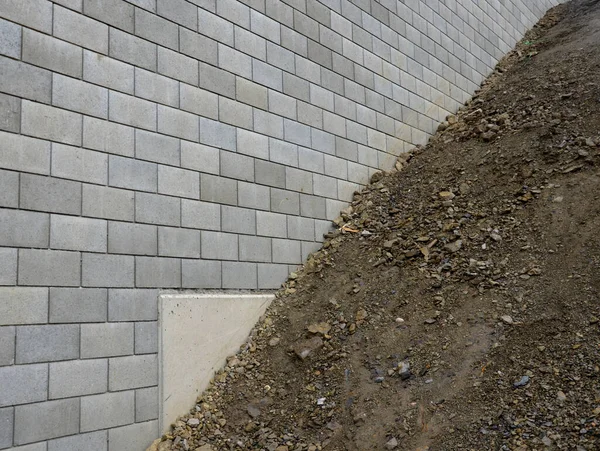 Unsightly Road Notch Bridgehead Retaining Wall Concrete Block Bricks Height — Stock Photo, Image