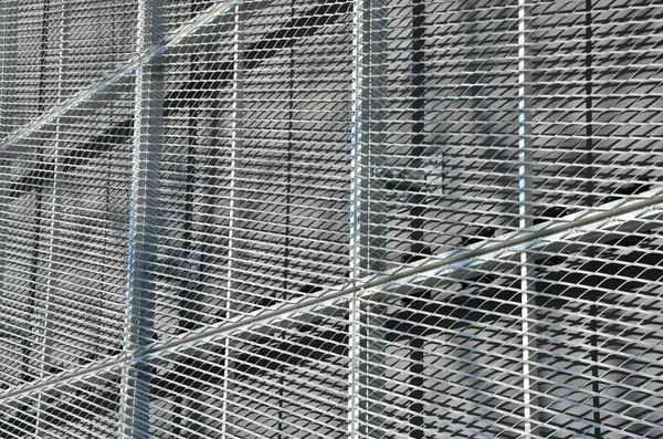 Steel Cladding Building Expanded Metal Lattice Structure Galvanized Gray Nets — Stock Photo, Image