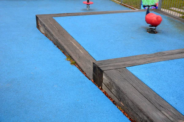Playground Stainless Steel Slide Blue Rubber Surface Stepped Terraces Bordered — Stock Photo, Image