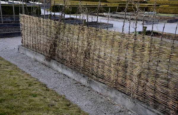 Wicker Braided Wall Willow Red Rods Garden Medieval Style Supporting — Stock Photo, Image