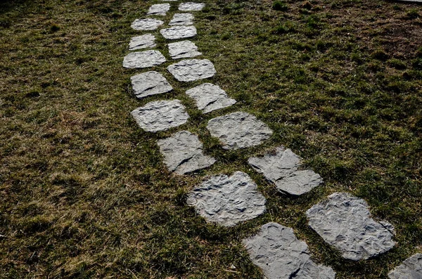 Piedra Gris Jardín Con Camino Natural Piedra Los Arcos Cerca —  Fotos de Stock