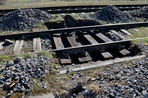 Reparatie Van Oude Sporen Bovenbouw Van Spoorwegen Verkeert Een Desolate — Stockfoto