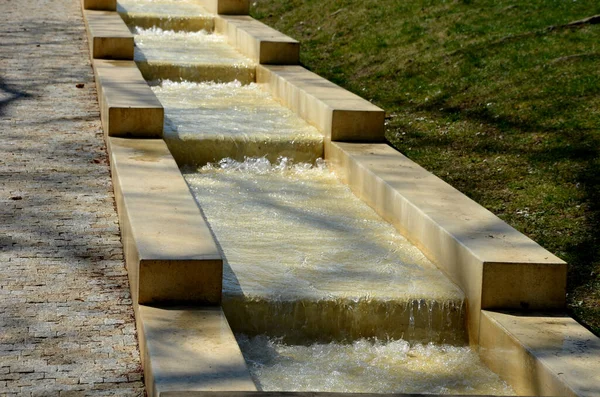 Promenade Park Artificial Stream Sunken Gutter Slope Water Flows Pump — Stock Photo, Image