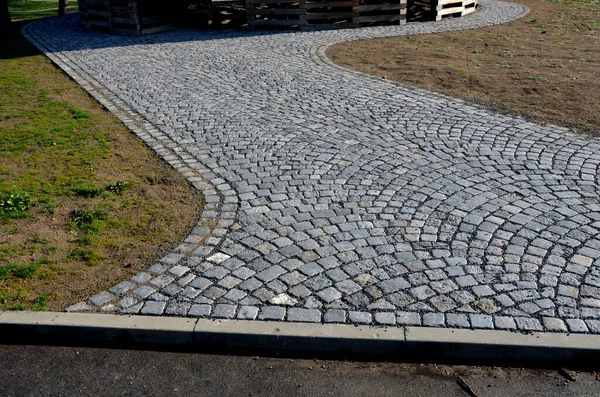 Wooden Prisms Stacked Circle Dry Better Cobblestones Road View Drone — стоковое фото