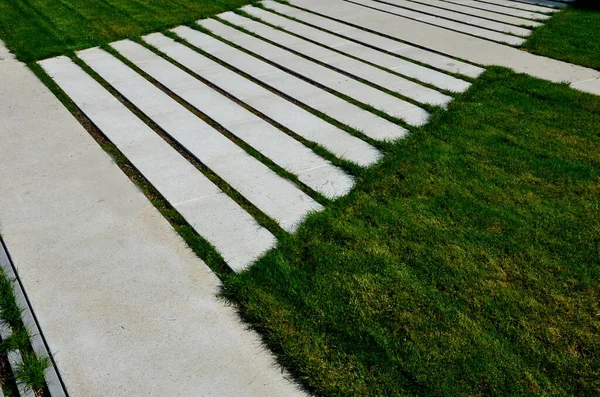 Path Grassy Meadow Garden Tiles Stripes Tile Pattern Concrete White — Stock fotografie