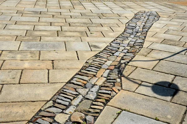 Paving Rectangular Tiles Divided Different Texture Natural Stone Roughly Laid — Stock Photo, Image