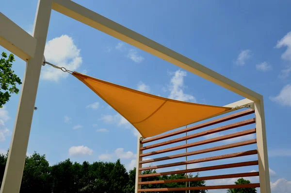 Yellow Canvas Stretched Shading Sun Rain Terrace Restaurant Playground Kindergarten — Stockfoto