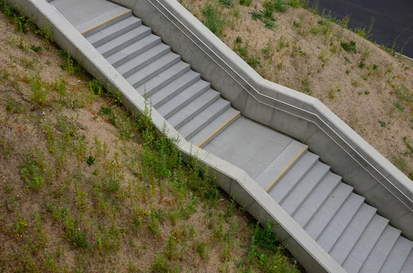 Staircase Concrete Sides Public Building Safe Staircase Has Two Handrails — 스톡 사진