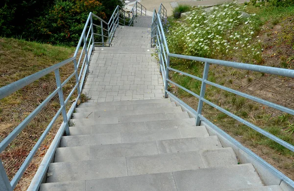 Stone Park Long Staircase Short Platforms Paved Granite Paving Blocks — ストック写真