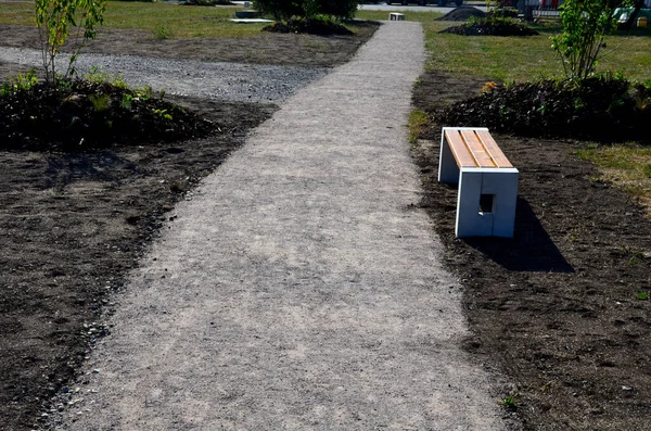 Pedestrian Path Newly Built Compacted Stone Aggregate Permeable Surface Soft — ストック写真