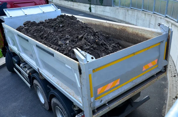 Driver Truck Body Full Soil Backed Concrete Wall Crushed Man — Stock Photo, Image