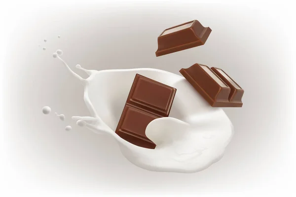 Stukken Chocoladereep Vallen Melk Vector Illustratie — Stockvector