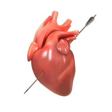 Beyaz arka planda insan kalbini delen bir ok. 3d vektör illüstrasyonu