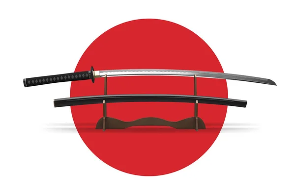 Sabre Katana Japonais Fourreau Sur Stand Illustration Vectorielle — Image vectorielle