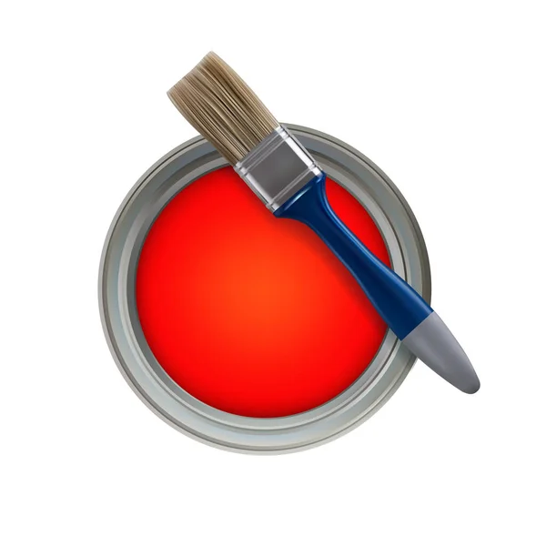 Otwieram Się Słoik Czerwienny Farba Błękitny Pędzel Widok Góry Ilustracja — Zdjęcie stockowe