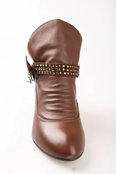 Bruine Dames Hoge Hak Lederen Schoenen Witte Achtergrond — Stockfoto