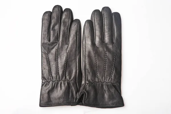 Fashion Black Leather Gloves White Background — Stock Photo, Image