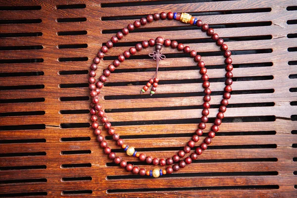Perles Bouddhistes Bracelets Fond Sombre — Photo