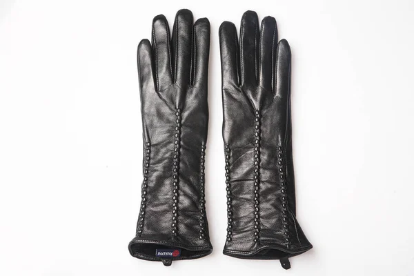 Fashion Zwart Lederen Handschoenen Witte Achtergrond — Stockfoto