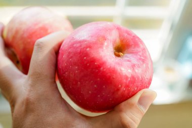 El tutan taze kırmızı elma