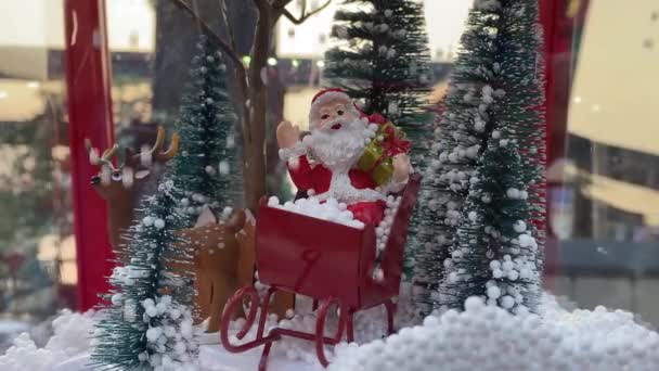 Christmas Toy Santa Claus Snowing Video — Wideo stockowe