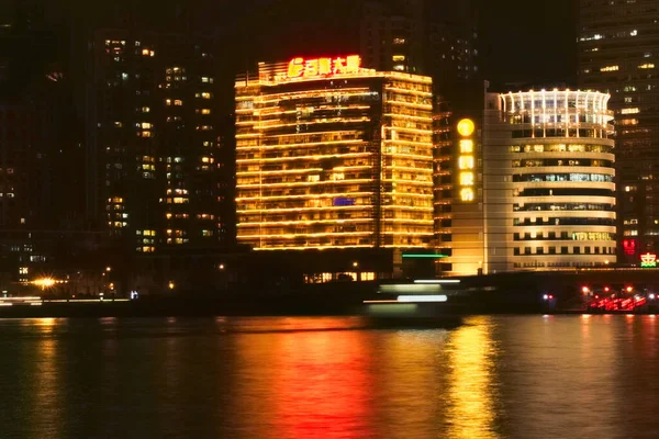 Vista Nocturna Edificios Lujiazui Río Huangpu Shanghai —  Fotos de Stock