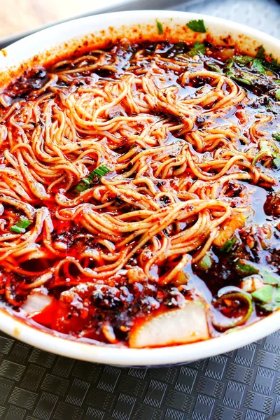 Lanzhou Marha Ramen Étterem Kína Tészta Élelmiszer Lanzhou Marhahús Kézzel — Stock Fotó