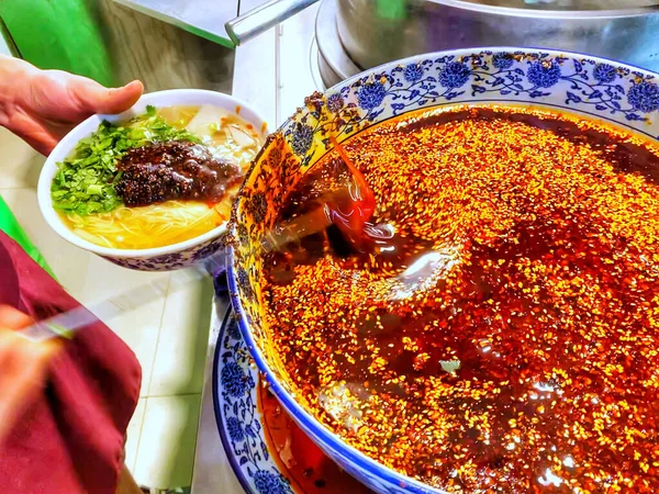 Lanzhou Hovězí Ramen Restaurace Čína Nudle Jídlo Lanzhou Hovězí Ručně — Stock fotografie
