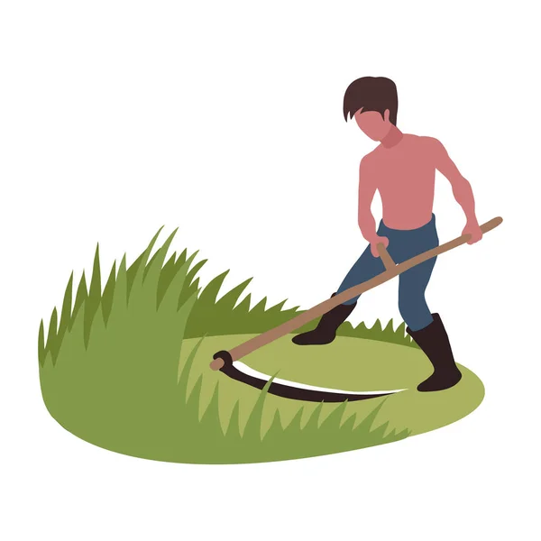 スキスで草を切る男隔離されたイラスト — ストックベクタ
