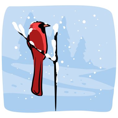 Karlı ağaç dalında oturan kuş tasviri