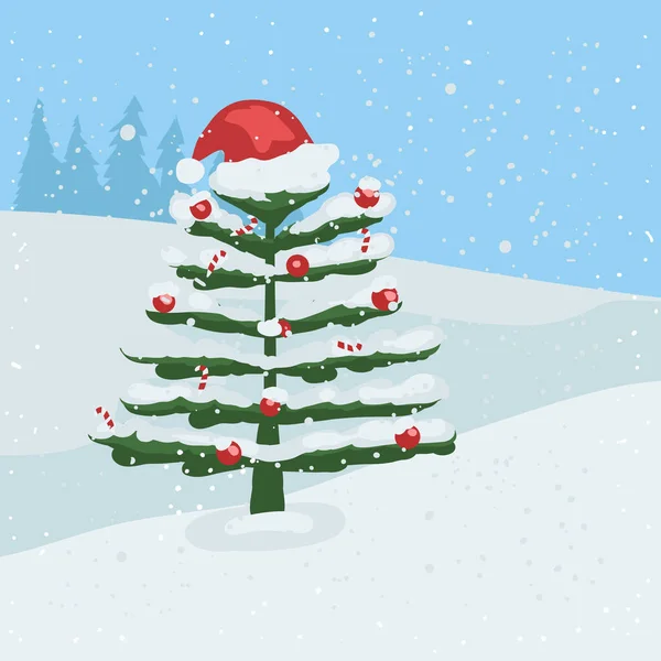 Schnee Fällt Auf Weihnachtsbaum Clip Art — Stockvektor