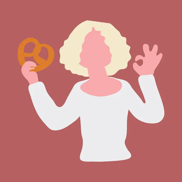 Frau Mit Brezeln Clip Art — Stockvektor