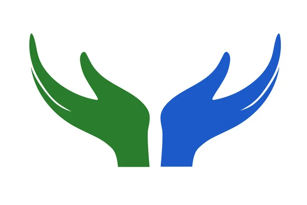 Menselijke Handen Illustratie Geïsoleerd Witte Achtergrond Groen Blauw Platte Stijl — Stockvector
