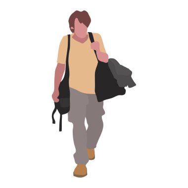 Beyaz arka planda tek başına yürüyen adam.