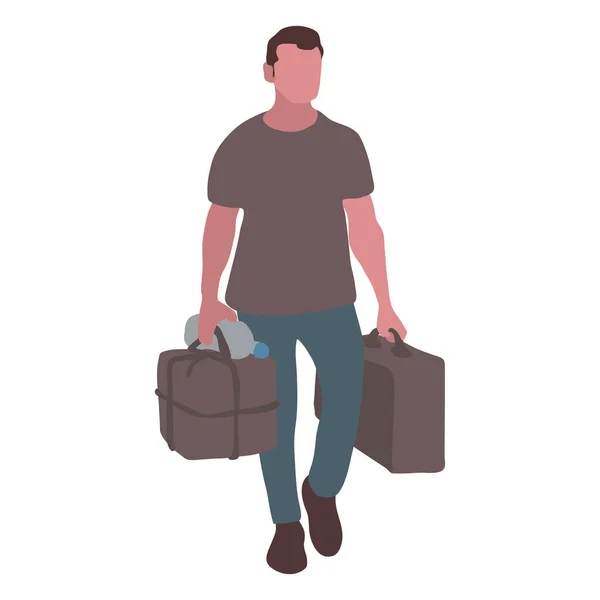 Young Man Walking Bagages — Vetor de Stock