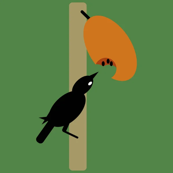 Pássaro Dos Desenhos Animados Comer Frutas Vetor Árvore —  Vetores de Stock