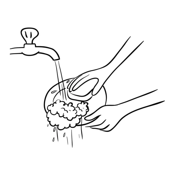 Washing Dishes Line Art — стоковый вектор