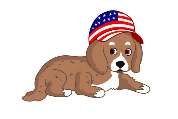 Patriotic Patriotic Beagle Chien Couché Sur Sol — Image vectorielle