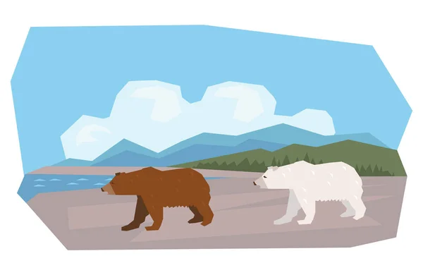 Ведмеді Пейзажна Ілюстрація — стоковий вектор