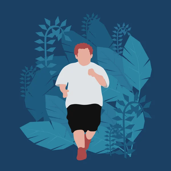 Hombre Gordo Corriendo Naturaleza Ilustración — Vector de stock