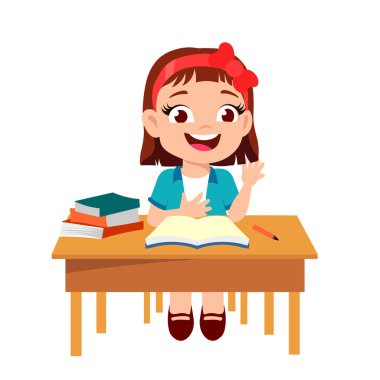 Küçük kız Clipart vektör illüstrasyonunu inceliyor.