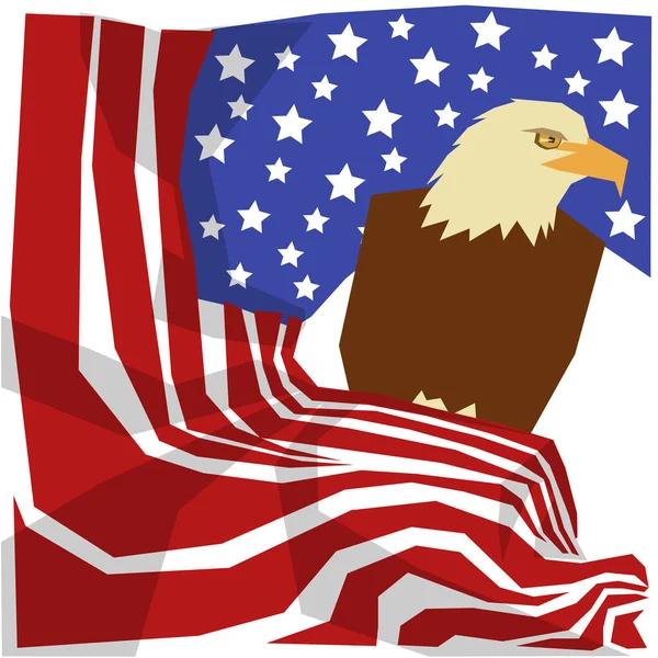 Kald Eagle Zittend Amerikaanse Vlag Illustratie — Stockvector