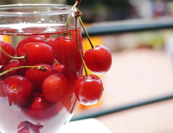 Cherry Fruits Glass Beautiful Background Organic Food — Stockfoto