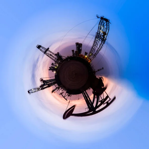 360 Градусный Обзор Нефтяного Месторождения Ночью Нефтяные Насосы Ночью Нефтепромысловое — стоковое фото