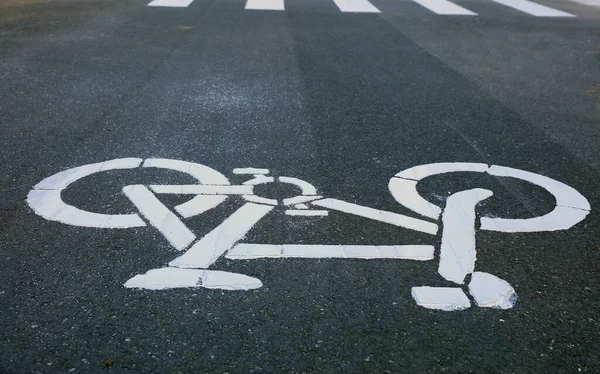 Bicycle Lane Signage Street Bicycle Signage Asphalt Pavement — стоковое фото